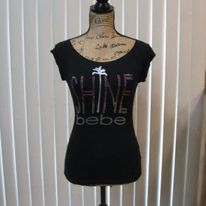 NWT Bebe black rhinestone logo graphic t shirt top XS extra small